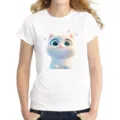 Women white short sleeve t-shirt with cute 3D cartoon cat print casual summer top tee. - K3