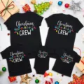Family matching Christmas short sleeve T-shirts and baby romper set in black holiday style - Adult S / Tops / Christmas Crew Style