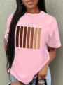 Pink short sleeve t-shirt for women featuring melanin skin tone graphic print casual daily wear. - Style B10
