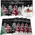Set de table de Noël noir rouge carreaux sapin tapis de table pour fête de fin d'année - 30*45 / Noir
