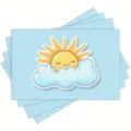 Light blue linen placemat featuring cute cartoon sun and cloud print, table decor. - 30cm*45cm / 14