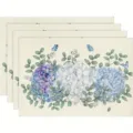 Set of 4 linen placemats watercolor hydrangea eucalyptus butterfly table mats kitchen decor - Hydrangea