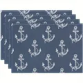 Navy blue nautical anchor placemat, durable heat insulated table mat for dining party. - 30cm*45cm / 15