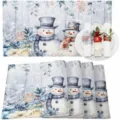 Set de table de noël bonhomme de neige tapis de table hiver vacances décoration de fête - 30*45 / Bleu Blanc