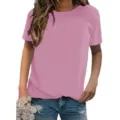 Solid pink short sleeve women t-shirt casual basic everyday casual crewneck top variant - S / Pink