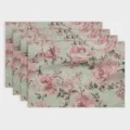 Set of 4 vintage pink rose floral linen placemats heat resistant table mats for dining party. - Pink Rose
