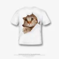 T-shirt manica corta per bambini con stampa grafica di gatto strappato 3D in colore bianco. - XS / Top / 10