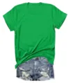 Solid green short sleeve t-shirt paired with stylish distressed denim shorts variant - S / Tops / Green