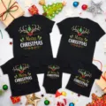 Family matching Christmas black short sleeve t-shirts and baby romper set for holiday. - Adult S / Tops / Reindeer Christmas Style