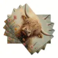 Highland cow placemat set, rustic floral table mat variant, charming farm decor. - Style 1149