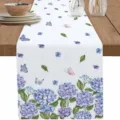 Chemin de Table Hortensia Aquarelle Papillon Bleu Decoration de Table a Manger Tissu Variante - 30*45 / Hortensia