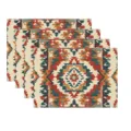 Bohemian geometric linen placemats set of 4, ethnic style heat resistant table mats for dining decor. - Ethnic Geometric