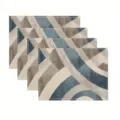 Geometric pattern table placemat set, modern abstract dining mat with blue and brown color blocks. - Style 1207