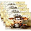 Set of 4 decorative placemats featuring a funny cartoon donkey design for dining table decor. - Style 1184