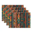 Ethnic style geometric printed linen fabric placemat set for holiday party table decor - Ethnic Geometric 2