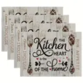 Set of 4 rustic wood grain kitchen placemats with farmhouse quote and fork spoon print. - Style 1167