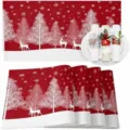 Set de chemin de table et set de table de Noël rouge sapins cerf neige décor festif - 30*45 / Rouge et Blanc