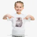 Maglietta manica corta bianca per bambini con stampa grafica di gattino carino per estate. - N6 Gattino carino / XS
