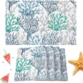 Set de table motif corail, tapis de côte bleu et vert pour cuisine et fête décoration - 30*45 / Bleu corail océan