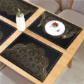 Black gold mandala placemat set, elegant fabric table mat for dining room party decor, heat resistant. - Black and Gold Mandala