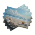 Beach seashell print placemat set, elegant table mat for dining room home kitchen decor. - Style 1175