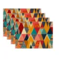 Christmas geometric pattern printed linen placemat set, heat resistant table mat decoration. - Christmas Geometric
