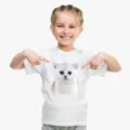 T-shirt bianca per bambini con stampa di simpatico gatto bianco, top girocollo casual. - N17 Gatto carino Silver Shorthair / XS