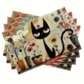 Bohemian black cat pattern placemat artistic flower table mat kitchen dining decor style 1 - Style 1191