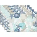Ocean marine style rectangular placemats set with starfish and coral print for table decor. - Style 1192