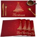 Set de table de Noël rouge or arbre abstrait natte de table festive décoration 4pcs - 30*45 / Rouge de Noël