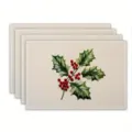 Christmas printed linen placemat, holiday party table decor, heat resistant table mat. - Christmas Holly