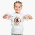 Maglietta bianca per bambini a maniche corte con stampa di cucciolo golden retriever estiva. - N19 Golden Retriever carino / XS