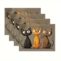Cute cartoon cat placemat set, vintage decorative table mat with stitched borders. - Style 1196