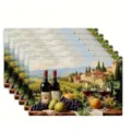 Set of 6 vineyard wine placemats, elegant European oil painting style dining table mats for home. - Style 1164