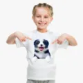Maglietta bianca a maniche corte per bambini con stampa cucciolo, comodo top estivo. - N20 Border Collie carino / XS