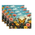 Colorful butterfly and floral print placemat set, perfect for dining table decor and parties. - Blue Sky Butterfly