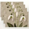 Linen Embroidered Placemats Botanical Snowdrop Table Mat Set for Dining Room Kitchen - Style 1194