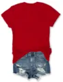 Red Short Sleeve T-Shirt Paired with Blue Distressed Denim Shorts Casual Outfit Set - 3XL / Tops / Red