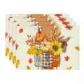 Set of 4 autumn harvest placemats with pumpkin and sunflower print, linen table mat for party. - Thanksgiving Pumpkins