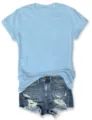 Light blue short sleeve blank t-shirt paired with ripped denim shorts variant set. - 3XL / Tops / Blue