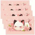 Pink cat cherry blossom placemat cute floral linen table mat heat resistant dining mat - Sakura Cat