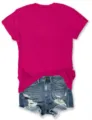 Women magenta short sleeve solid color basic t-shirt paired with denim ripped shorts outfit - 3XL / Tops / Rose Red