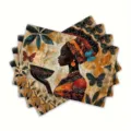Bohemian ethnic style placemat set featuring African woman and butterfly print for table decor. - Style 1222