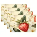 Strawberry and white flower printed linen placemat, botanical style table mat variant style. - 30cm*45cm / 30