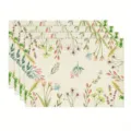 Set of 4 watercolor botanical floral linen placemats for kitchen dining table decor heat resistant. - Wildflower