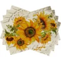 Vintage sunflower placemats with script background fabric table mat set for kitchen decor - Style 1219