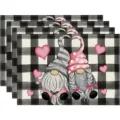 Valentine's day buffalo plaid placemats set of 4, cute gnomes table mats for home kitchen decor. - Style 1217