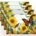 4pcs linen placemats set with vibrant sunflower and butterfly print for dining table decor. - Sunflower Butterfly