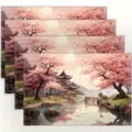Cherry blossom placemat set traditional oriental landscape table mat kitchen dining decor - Style 1220