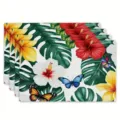 Tropical floral linen placemats set table mats with hibiscus and butterfly print. - 30cm*45cm / 34